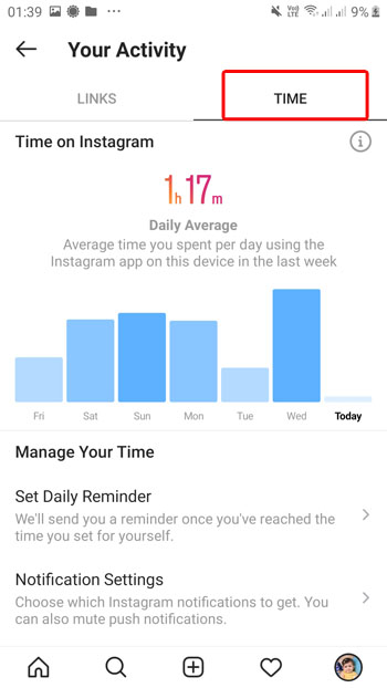 Verbrachte Zeit auf Instagram sehen, online Zeit, Deine Aktivität