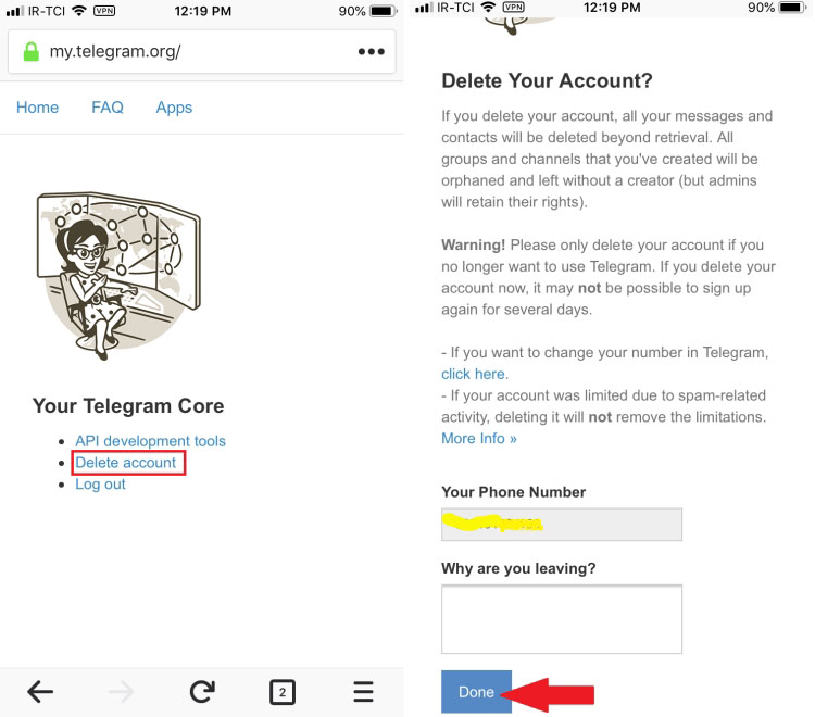 Telegram-Account löschen iPhone iOS android desktop, Konto